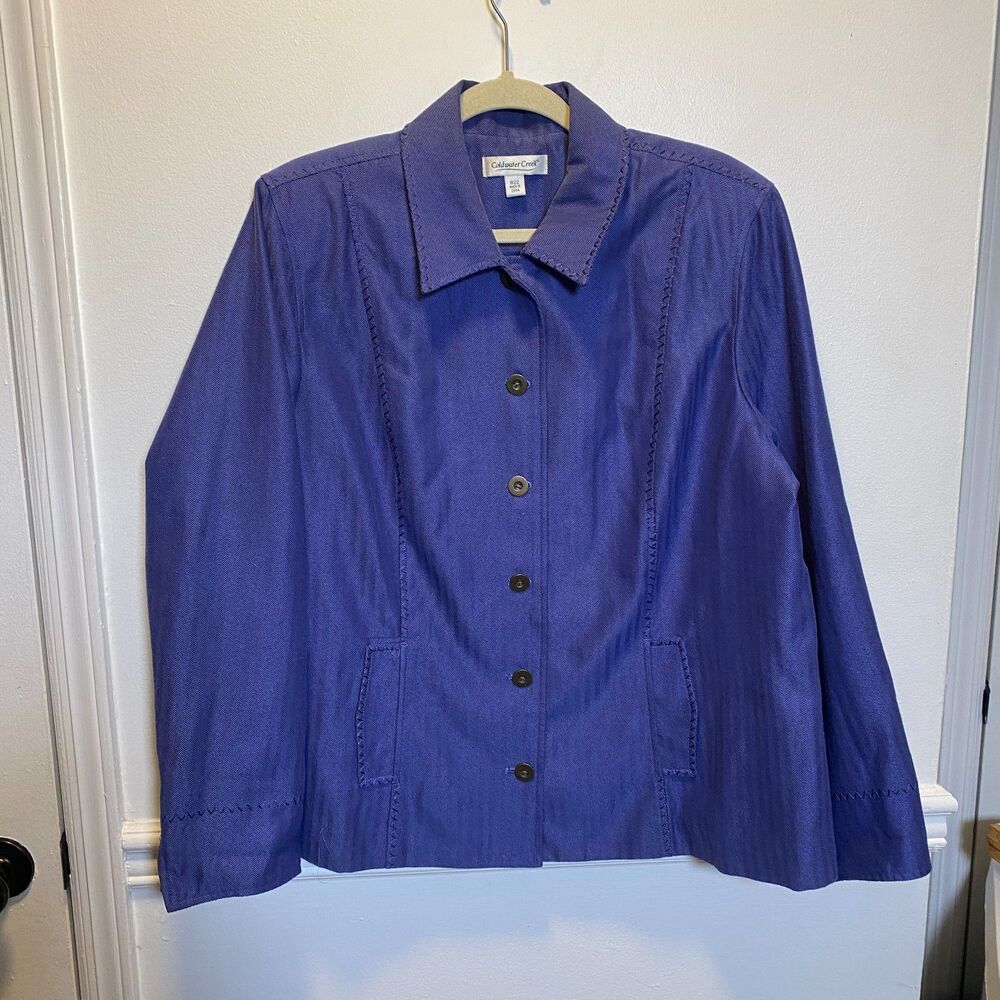 Minimalist Coldwater Creek Textured Purple Button Jacket Classic Tailored W22